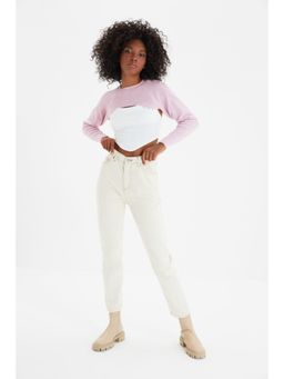 Trendyol - Ecru Semi-fit Solid-plain High Waist Jeans