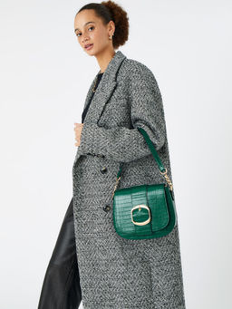 Accessorize London - Women'S Faux Leather Green Buckle Saddle Shoulder & Sling Bag