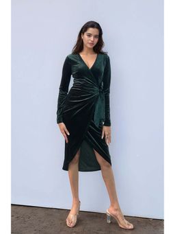 Outzidr - Green Velour Wrap Party Dress