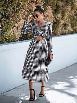 Outzidr - Black Midi Dress With Waist Cutout Detail