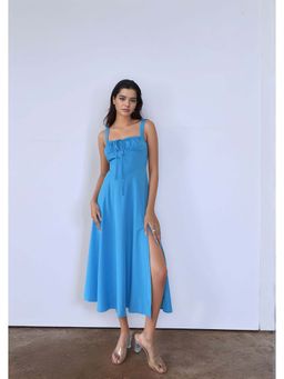 Outzidr - Blue Corset Slit Party Dress