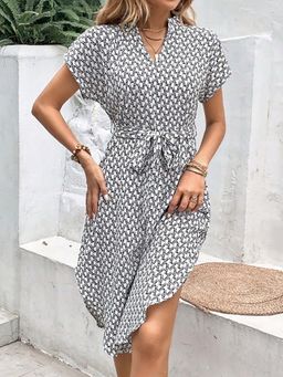 Outzidr - White Printed Shirt Street Style Dress