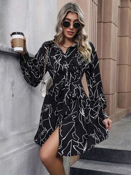 Outzidr - Black Printed Shirt Dress