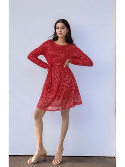Outzidr - Red Sequined Mini Party Dress