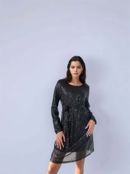 Outzidr - Black Sequined Mini Party Dress