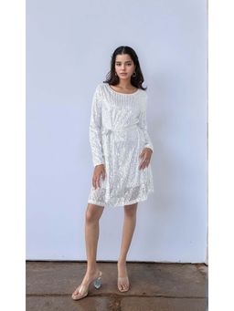 Outzidr - Silver Sequined Mini Party Dress