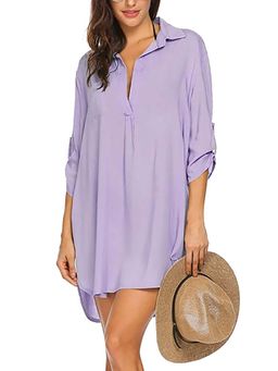 Outzidr - Purple Apple Hem Shirt Street Style Dress