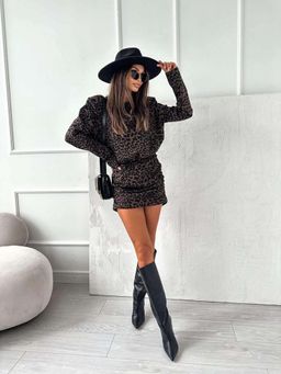 Outzidr - Side Brown Ruched Street Style Dress