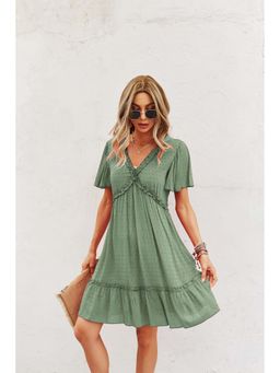Outzidr - Sea Green A-Line Mini Vacay Dress With Ruffle Detail