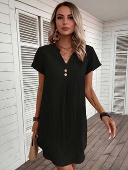Outzidr - Black Short Sleeve Shift Street Style Dress