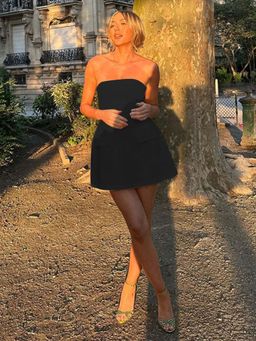 Outzidr - Black Tube Peplum Party Dress