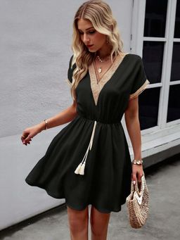 Outzidr - Black Mini Boho Vacay Dress