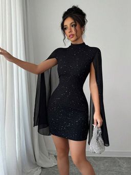 Outzidr - Black Cut Sleeve Mini Bodycon Party Dress