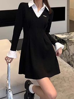Outzidr - Black Twofer Style Mini Street Style Dress