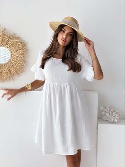 Outzidr - White A Line Ruffle Sleeve Mini Street Style Dress