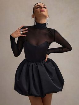 Outzidr - Black Corset Party Dress With Baloon Hem