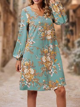 Outzidr - Blue Floral Shift Dress