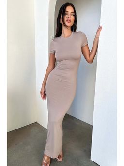 Outzidr - Brown Bodycon Maxi Vacay Dress