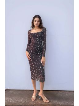 Outzidr - Black Sweetheart Lace Neckline Party Dress