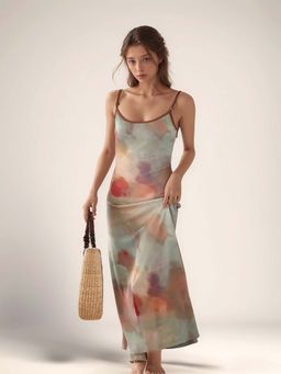 Outzidr - Floral Printed Maxi Party Dress