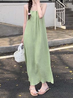 Outzidr - Green Textured Slip Vacay Dress