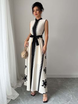 Outzidr - White Monochrome High Neck Maxi