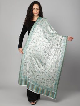 Aditi Wasan - Green & Offwhite Floral And Paisely Jaquard Reversible Jamawar