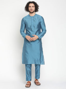 Abhishti - Coral Blue Buttoned Down Kurta