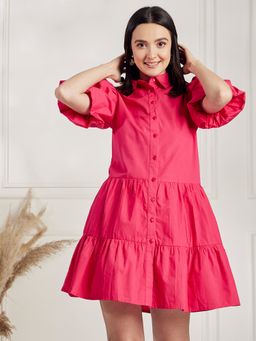 Carlton London - Women Casual Pink Colour Mini Solid Dress