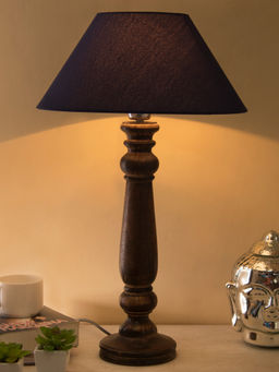Homesake - Mabel Black Wood Table Lamp Blue Shade