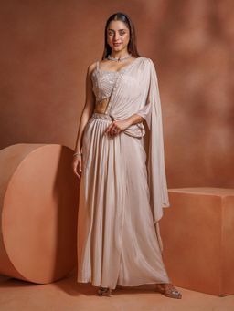 Label S4U - Cream Embroidered Saree-Style Draped Skirt with Blouse