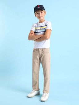 U.S. POLO ASSN. - Beige Solid Relaxed Fit Jeans