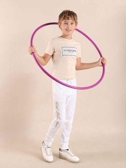 U.S. POLO ASSN. - White Embroidered Regular Fit Joggers