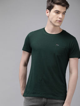 The Bear House - Men Green Solid Round Neck Slim Fit T-shirt
