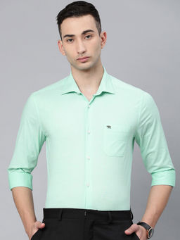 The Bear House - Men's Solid Slim Fit Long Sleeves Green Shirt
