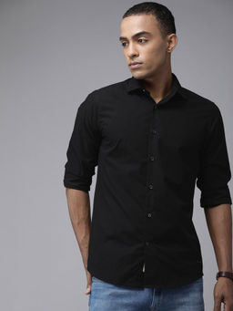 The Bear House - Men's Solid Slim Fit Long Sleeves Black Shirt