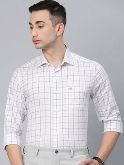 The Bear House - Men's Checked Slim Fit Long Sleeves White Shirt