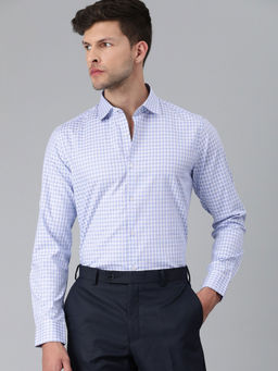 The Bear House - Men's Checked Slim Fit Long Sleeves Blue Shirt