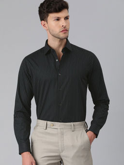 The Bear House - Men's Printed Slim Fit Long Sleeves Black Shirt