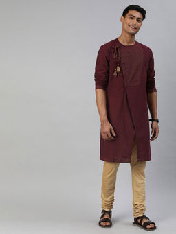 The Bear House - Men Maroon Striped A-line Kurta