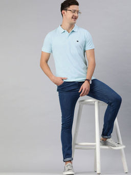 The Bear House - Men Solid Blue Polo Collar T-shirt