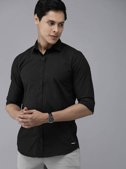 The Bear House - Men's Solid Slim Fit Long Sleeves Black Shirt