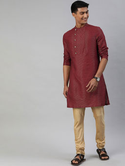 The Bear House - Men Red Striped Straight Kurta