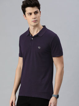The Bear House - Men Purple Solid Polo Collar T-shirt