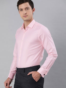 The Bear House - Men's Printed Slim Fit Long Sleeves Pink Shirt