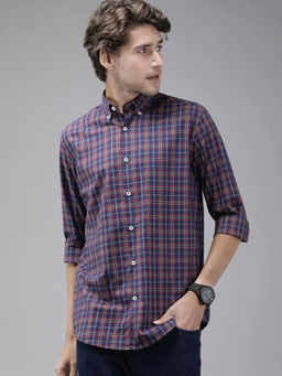 The Bear House - Men's Checked Slim Fit Long Sleeves Blue Shirt