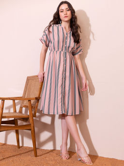 FabAlley - Light Pink Striped Shirt Dress