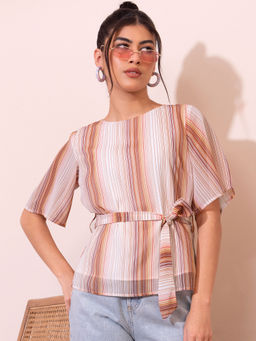 FabAlley - Multi Striped Blouse with Belt (Set of 2)
