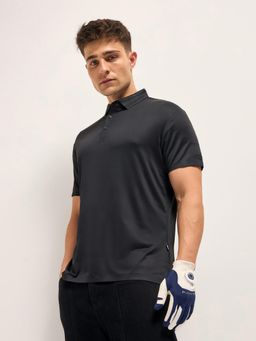 The Bear House - Black Men Solid Slim Fit Performance Polo T-Shirt