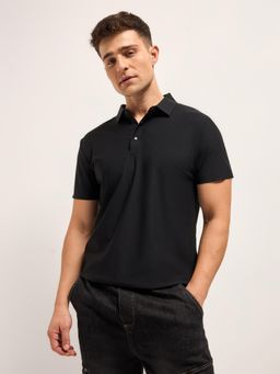 The Bear House - Black Men Solid Slim Fit Quick Dry Performance Polo T-Shirt